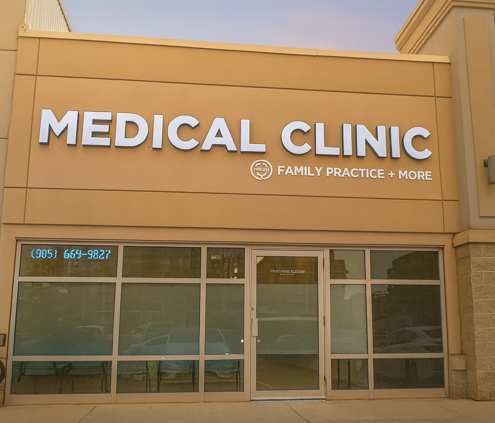 MAWI Medical Clinic exterior and reception in Oakville
